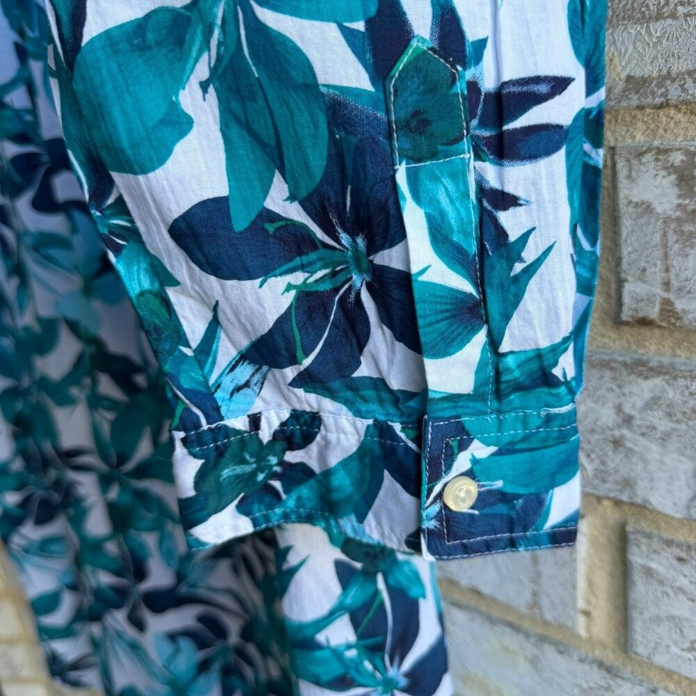 Lands' End 3/4 Sleeve Button Up Collared Tropical Floral Shirt Dress Size M - Picture 7 of 8